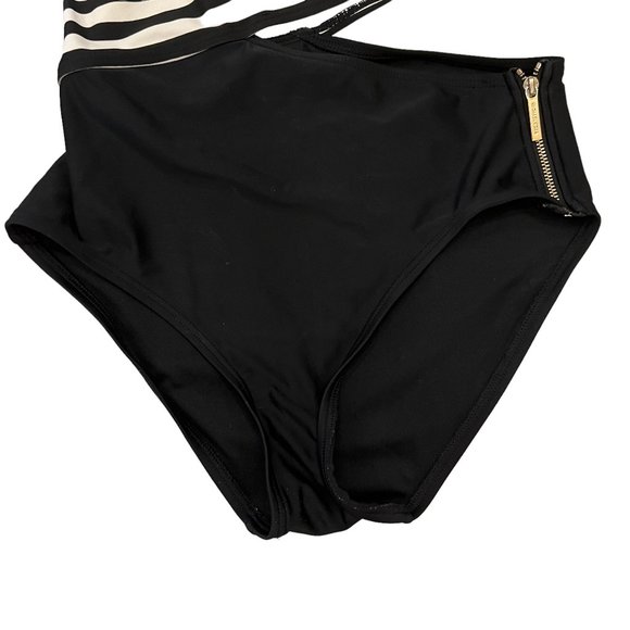 Michael Kors Black & White Stripe One-Shoulder Cut-Out One-Piece Swimsui… - Picture 10 of 12
